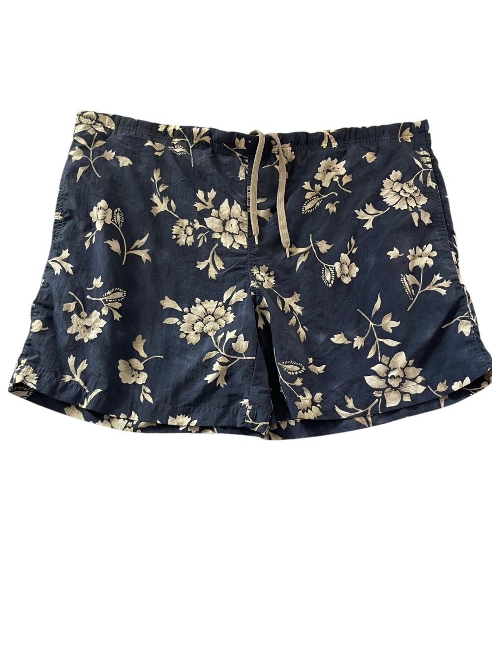 Nautica Navy Blue Tropical Floral Swim Trunks Bathing Suit Bottoms Men's Size XL